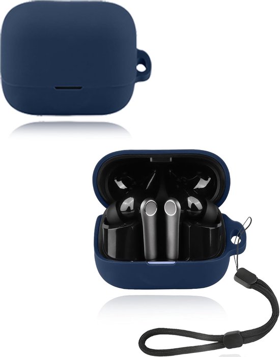 Hoes voor EarFun Air Pro 4+ oordopjes, zachte siliconen beschermhoes, compatibel met EarFun Air Pro 4 Plus, met koord, stofdicht, stootvast en duurzaam, blauw