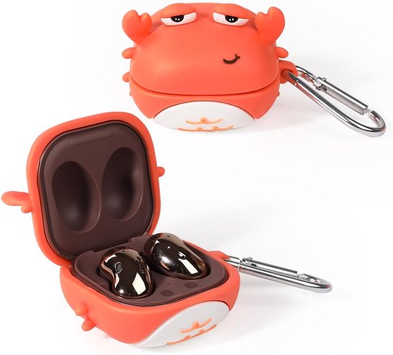 Hoes voor Galaxy Buds FE (2023) / Buds2 Pro (2022) / Buds 2 (2021) / Buds Pro (2021) / Buds Live (2020), XMBYGY Siliconen Oplaadhoes met Karabijnhaak voor Samsung Draadloze Oordopjes (Krab)