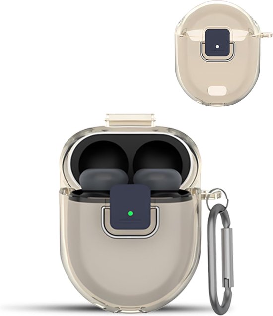 Hoes voor Google Pixel Buds Pro 2 Earbuds Wireless Headphones, zachte TPU-beschermhoes, huidvriendelijk etui met Runway gesp, volledige bescherming, transparant grijs