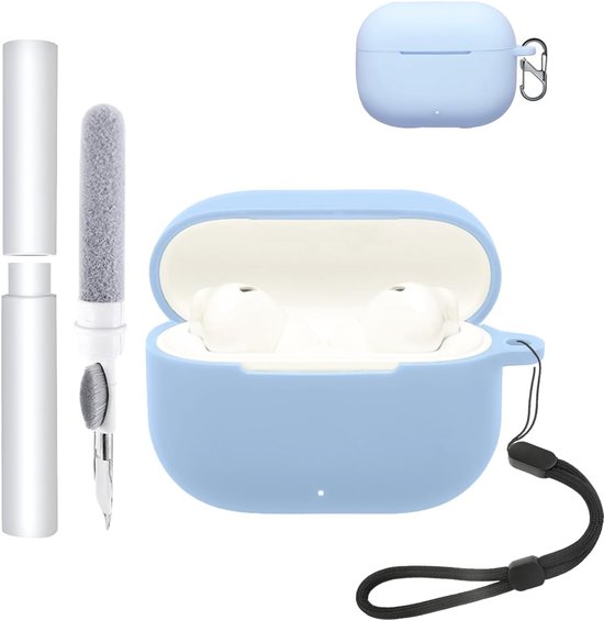 Hoes voor Huawei FreeBuds SE 4 ANC oordopjes, schokbestendig, waterdicht, zacht en slank, siliconen afdekking met sleutelkoord, sleutelhanger en reinigingsset, azuurblauw