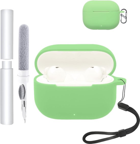 Hoes voor Huawei FreeBuds SE 4 ANC oordopjes, schokbestendig, waterdicht, zacht en slank, siliconen afdekking met sleutelkoord, sleutelhanger en reinigingsset, lichtgroen