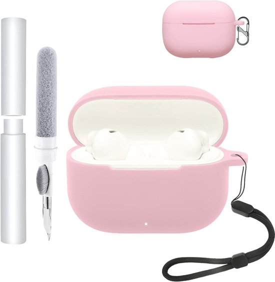 Hoes voor Huawei FreeBuds SE 4 ANC oordopjes, schokbestendig, waterdicht, zacht en slank, siliconen afdekking met sleutelkoord, sleutelhanger en reinigingsset, roze