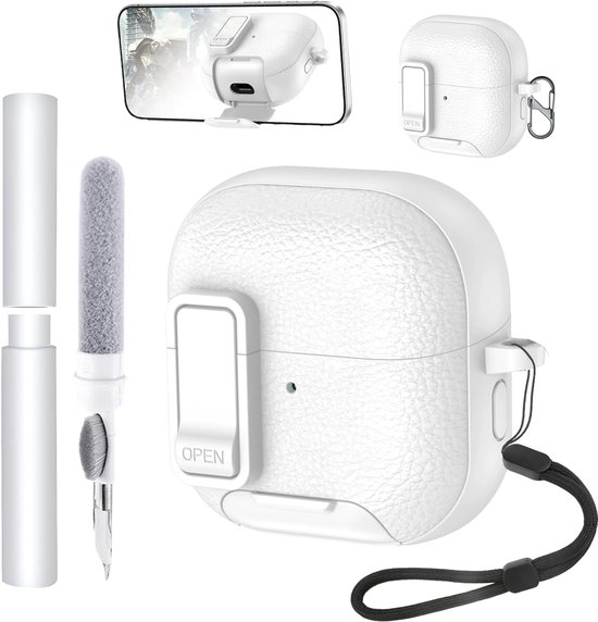 Hoes voor Huawei FreeClip 2 Earbuds, zachte TPU + PC cover, waterdicht, toergy schokbestendig, krasbestendig, eenvoudig te dragen, met sleutelkoord & sleutelhanger & reinigingsset (wit)