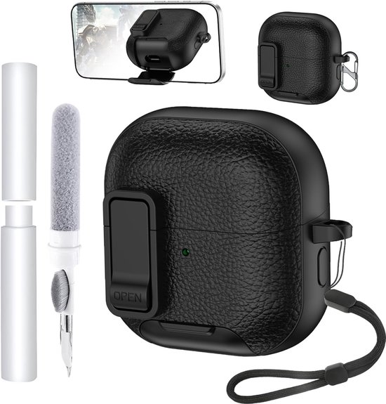 Hoes voor Huawei FreeClip 2 oordopjes, zachte TPU+PC cover, waterdicht, toergy schokbestendig, krasbescherming, eenvoudig te dragen, met sleutelkoord & sleutelhanger en reinigingsset (zwart)