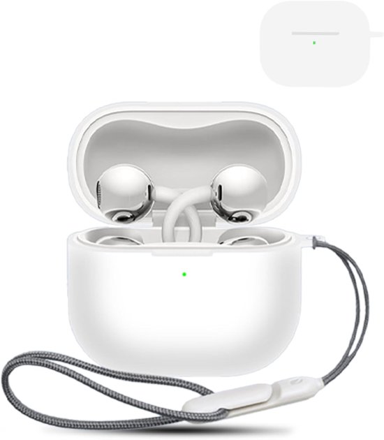 Hoes voor Huawei FreeClip 2 Wireless Headphones, daunke zachte siliconen beschermhoes, huidvriendelijk etui met koord, volledige bescherming, wit