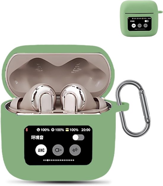 Hoes voor JBL Tour Pro 3 Wireless Headphones, daunke zachte siliconen beschermhoes, huidvriendelijk etui met karabijnhaak, volledige bescherming, matcha groen
