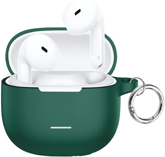 Hoes voor Redmi Buds 8 Active, beschermhoes, ondersteunt draadloos opladen [voorste led zichtbaar] met karabijnhaak, stootvaste case, cover, groen