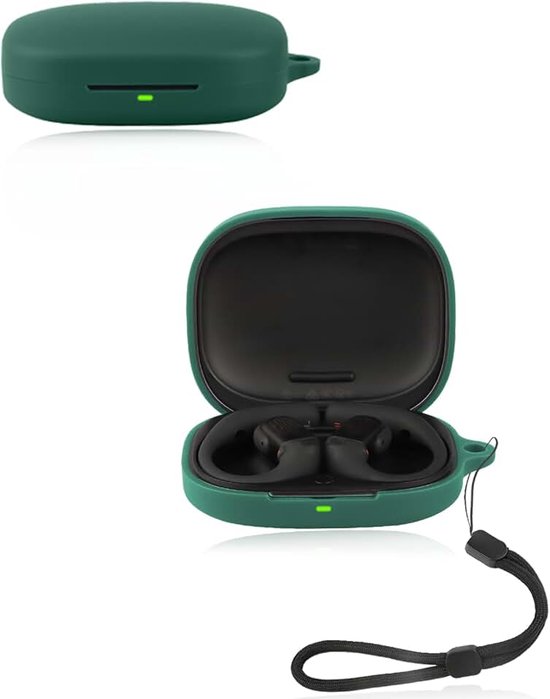 Hoes voor Shokz OpenFit Pro, zachte siliconen beschermhoes, compatibel met Shokz OpenFit Pro, met omhangband, stofdicht, schokbestendig en duurzaam, groen
