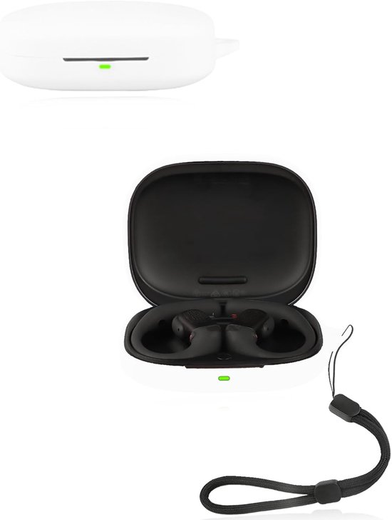 Hoes voor Shokz OpenFit Pro, zachte siliconen beschermhoes, compatibel met Shokz OpenFit Pro, met omhangband, stofdicht, schokbestendig en duurzaam, wit