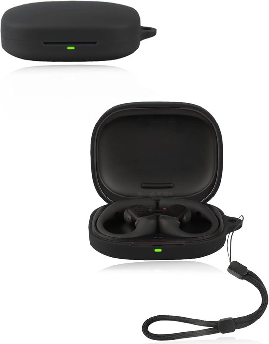 Hoes voor Shokz OpenFit Pro, zachte siliconen beschermhoes, compatibel met Shokz OpenFit Pro, met omhangband, stofdicht, schokbestendig en duurzaam, zwart