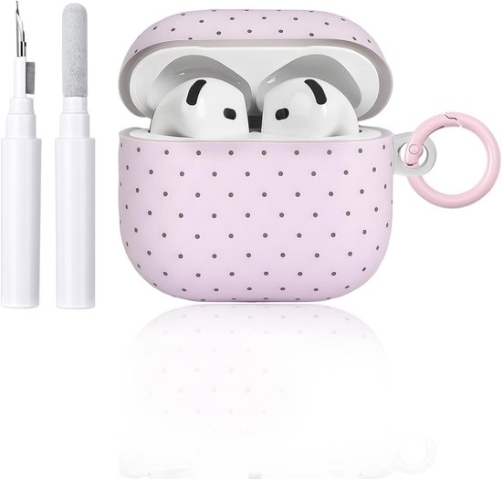 Hoesje compatibel met AirPods 2 met reinigingsset, schattig stippenpatroon, golfpunt, esthetisch ontwerp, krasbestendige sleutelhangerhoes, zachte hoofdtelefoon mobiele telefoonhoes - roze