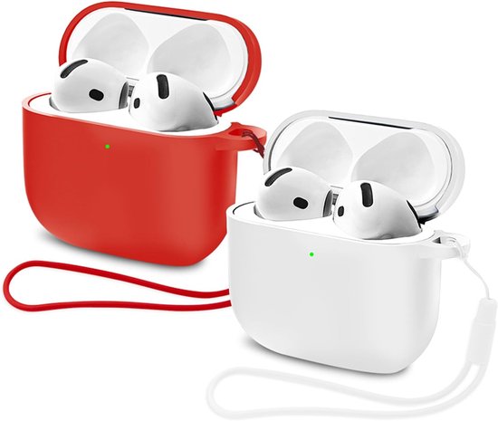 Hoesje compatibel met AirPods 4e generatie hoesje (2024), beschermende siliconen hoes voor Airpods 4, zachte siliconen schokbestendige hoes, LED aan de voorkant zichtbaar - 2 stuks (wit +
