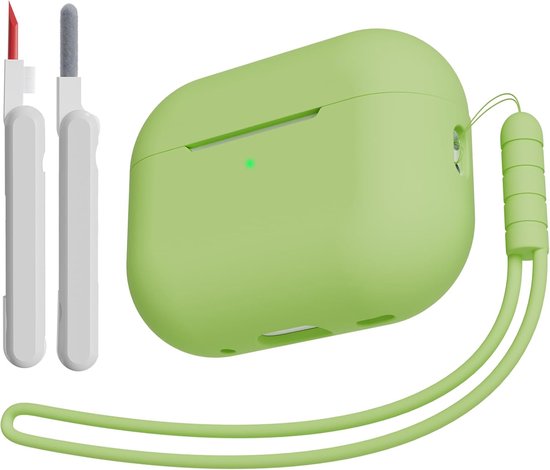 Hoesje compatibel met AirPods Pro 2 (2023/2022/2019) met reinigingsset en lanyard, zachte siliconen schokabsorberende beschermhoes voor AirPods Pro 2e/1e generatie, matcha groen
