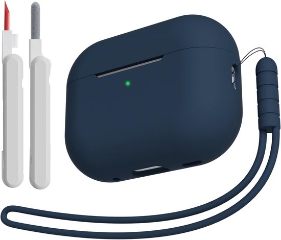 Hoesje compatibel met AirPods Pro 2 (2023/2022/2019) met reinigingsset en lanyard, zachte siliconen schokabsorberende beschermhoes voor AirPods Pro 2e/1e generatie, nachtblauw