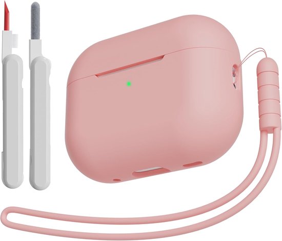 Hoesje compatibel met AirPods Pro 2 (2023/2022/2019) met reinigingsset en lanyard, zachte siliconen schokabsorberende beschermhoes voor AirPods Pro 2e/1e generatie, roze