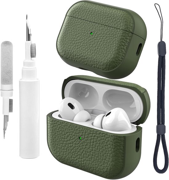 Hoesje compatibel met Airpods Pro 2, reinigingsset, TPU beschermhoes met handriem, textuur ontwerp compatibel met Airpods Pro 2 Cover (lichtgroen)