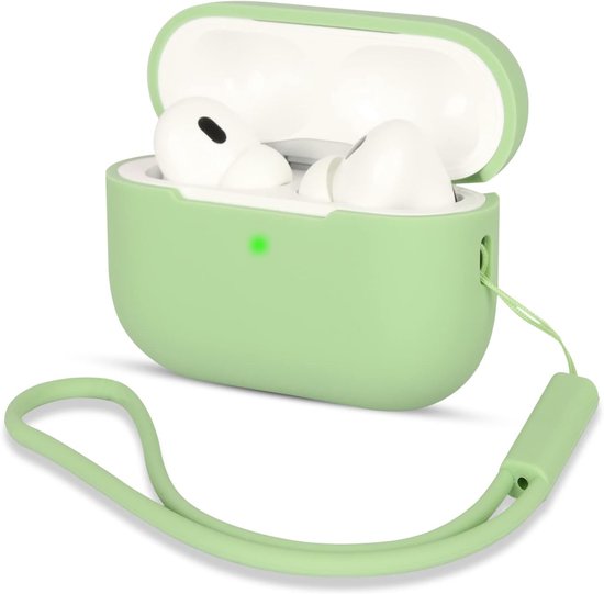 Hoesje compatibel met AirPods Pro 2, schokbestendige beschermende siliconen hoes voor AirPods Pro 2e generatie 2022 met siliconen lanyard, LED aan de voorkant, avocado