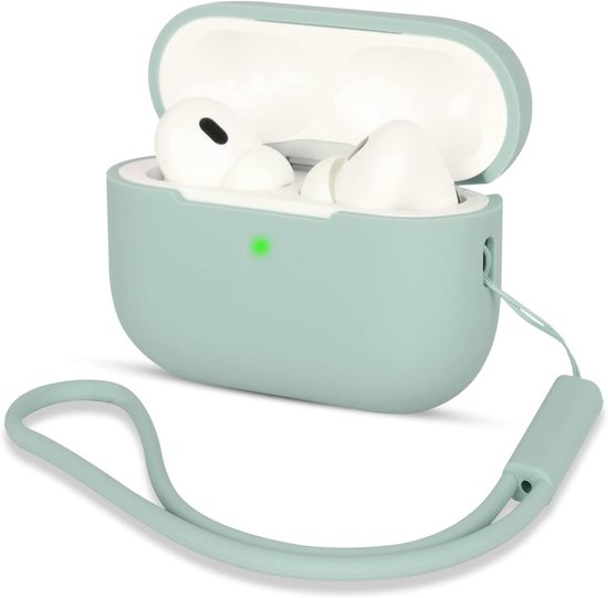 Hoesje compatibel met AirPods Pro 2, schokbestendige beschermende siliconen hoes voor AirPods Pro 2e generatie 2022 met siliconen lanyard, LED aan de voorkant, wolkgrijs van hoesje