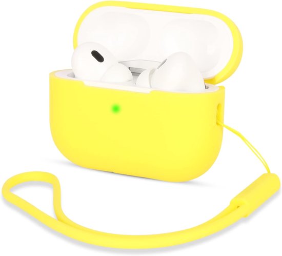 Hoesje compatibel met AirPods Pro 2, schokbestendige beschermende siliconen hoes voor AirPods Pro 2e generatie 2022 met siliconen lanyard, LED aan de voorkant zichtbaar, geel