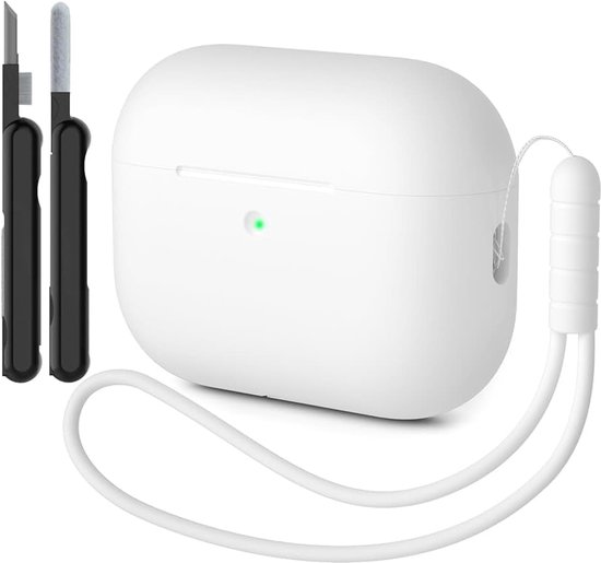 Hoesje compatibel met AirPods Pro 3 hoes, schokbestendig, valbescherming, krasbestendig, siliconen hoes voor AirPods Pro 3e generatie met reinigingsset en koord, wit