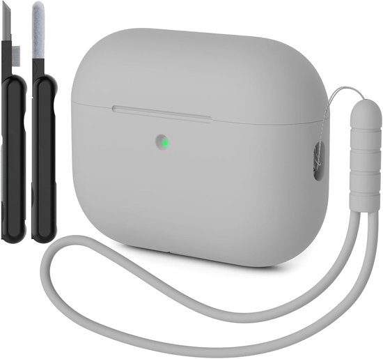 Hoesje compatibel met AirPods Pro 3 hoesje, schokbestendig, valbescherming, krasbestendig, siliconen hoes voor AirPods Pro 3e generatie met reinigingsset en koord, grijs