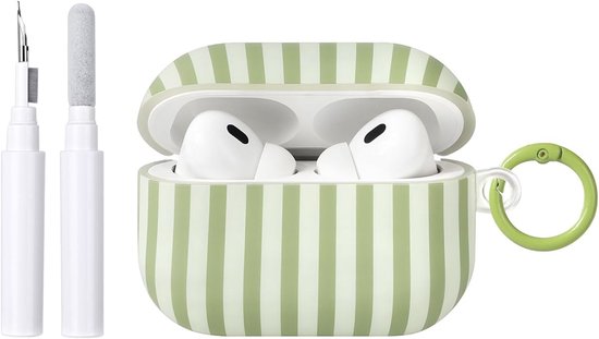 Hoesje compatibel met AirPods Pro 3 met reinigingsset, schattig gestreept zacht TPU-ontwerp voor meisjes en vrouwen, schokbestendige sleutelhanger hoes voor Airpods Pro 3e generatie