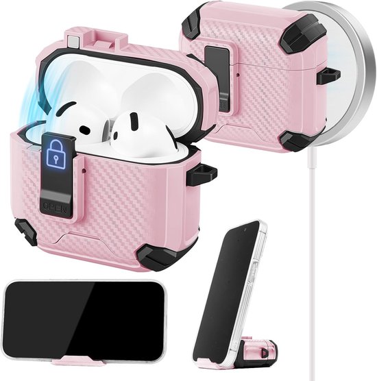 hoesje compatibel met Pro 4, beschermhoes met telefoonstandaard, schokbestendige valbescherming van militaire kwaliteit met vergrendelingsmechanisme, magnetische achterkant, donkerblauw