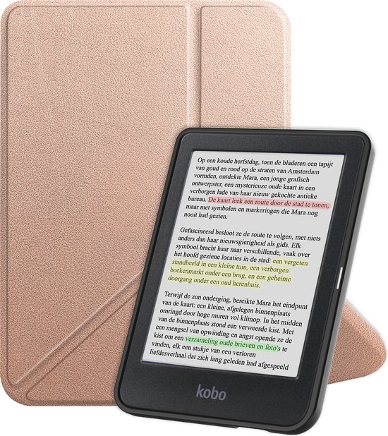Hoesje Geschikt voor Kobo Clara Colour Hoes Bescherm Hoesje Case Sleep Cover Trifold - Hoes Geschikt voor Kobo Clara Colour Hoesje - Rosé Goud van MMOBIEL