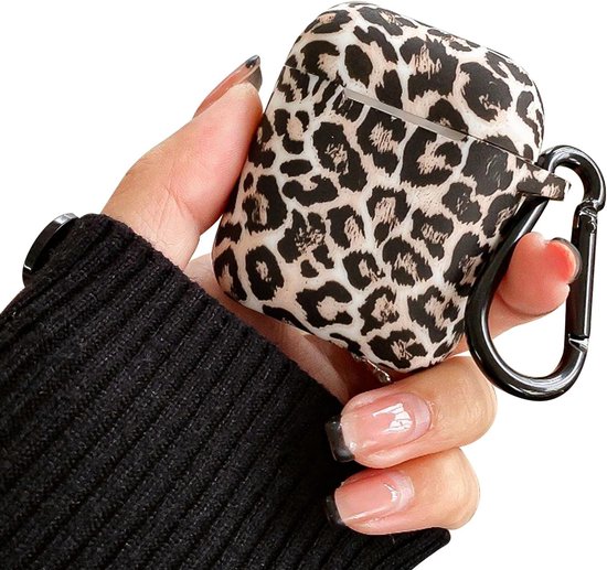Hoesje voor AirPods 2e/1e generatie, schattige luipaardprint esthetische siliconen schokbestendige sleutelhanger meisjes vrouwen hoesje cover voor Airpods 2/1 - zwart bruin
