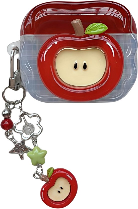 Hoesje voor Airpods 3 met sleutelhanger, schattig 3D rood appelpatroon, zachte siliconen hoes voor vrouwen en meisjes, anti-val, schokbestendige beschermhoes voor AirPods 3e generatie