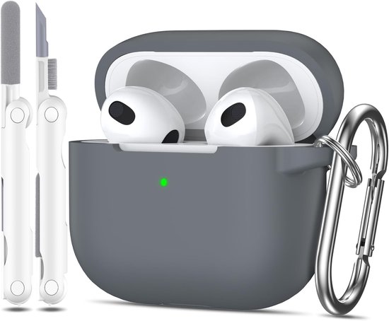 hoesje voor Airpods 3e generatie 2021, zachte siliconen beschermhoes voor Apple Airpods 3 met zichtbare LED aan de voorkant met reinigingsset, Kiezel van hoesje