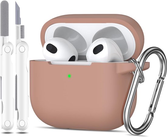 Hoesje voor Airpods 3e generatie 2021, zachte siliconen beschermhoes voor Apple Airpods 3 met zichtbare LED aan de voorkant met reinigingsset, Melkthee