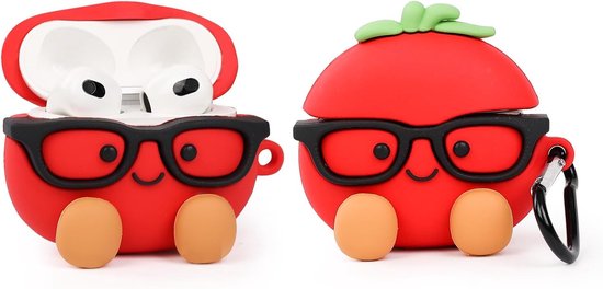 Hoesje voor AirPods 3e generatie oordopjes (2021), XMBYGY Siliconen Leuke Cartoon Case Beschermende Schokbestendige Covers met Sleutelhanger voor AirPods 3 (Tomaat)