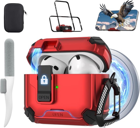 Hoesje voor AirPods 4 2024, AirPods 4e generatie hoes met automatisch slot, compatibel met MagSafe-functie Gen 4-beugel, beschermhoes compatibel met Apple AirPods 4e generatie, rood