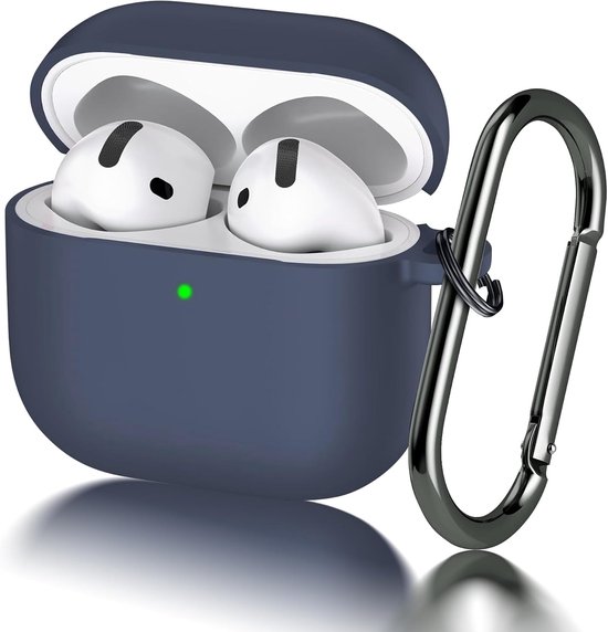 Hoesje voor Airpods 4 (2024) met sleutelhanger, led aan de voorkant, zachte siliconen schokbestendige hoes, ondersteuning voor draadloos opladen - blauw (Midnight Blue)
