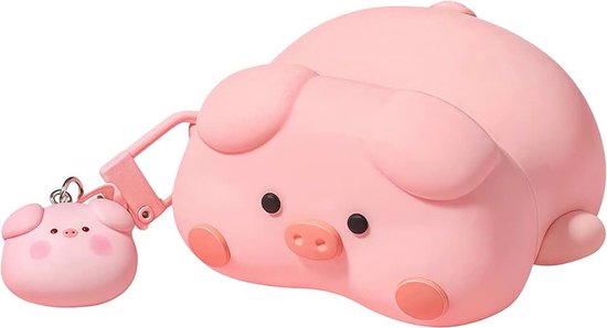 Hoesje voor AirPods 4 Leuk 3D Roze Lying Piggy Ontwerp met Sleutelhanger Zachte Siliconen Cover Kawaii Grappig Anti-Val Schokbestendig Beschermhoes voor Vrouwen Meisjes