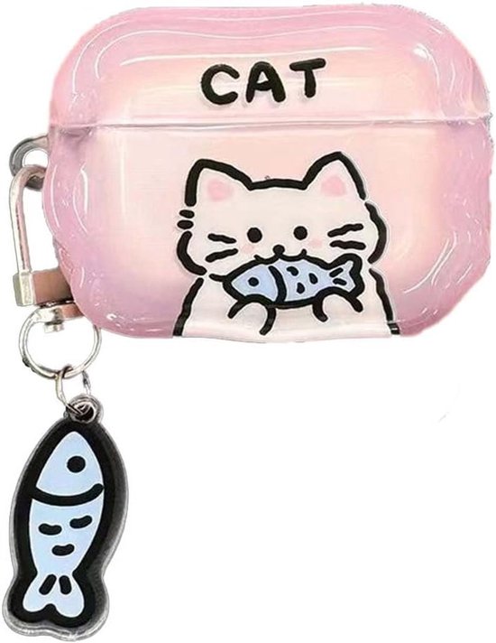 Hoesje voor Airpods Pro 3 (2025 uitgebracht), schattige cartoon leuke hond kat patroon ontwerp oortelefoon hoes met hanger, van toepassing op Air Pod Pro 3e generatie (kat)