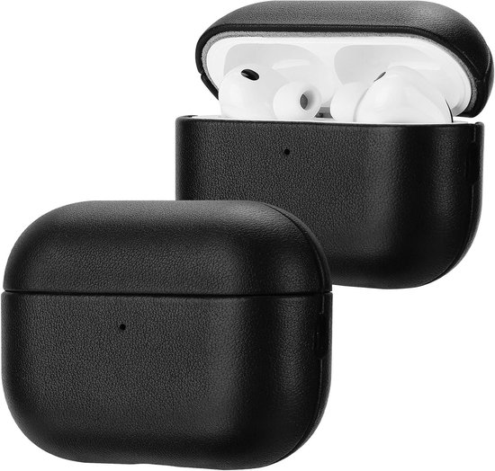 Hoesje voor AirPods Pro 3, echt lederen hoesje, compatibel met MagSafe, handgemaakte vintage schokbestendige beschermhoes ontworpen voor Apple Airpods Pro 3 2025, zwart
