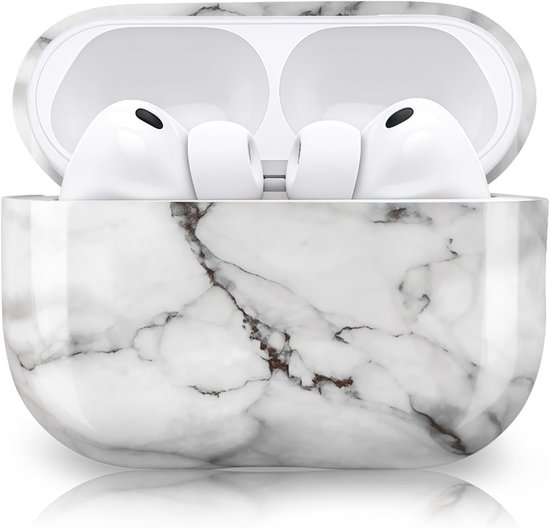 Hoesje voor Airpods Pro 3, marmerpatroon harde pc-hoes, elegant, schokbestendig, draagbare beschermhoes voor Airpods Pro 3e wit