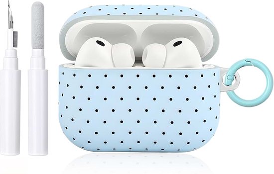 Hoesje voor AirPods Pro 3 met reinigingsset, schattig stippenpatroon, esthetisch ontwerp voor meisjes en vrouwen, sleutelhanger, schokbestendige hoes voor Airpods Pro 3e generatie - blauw