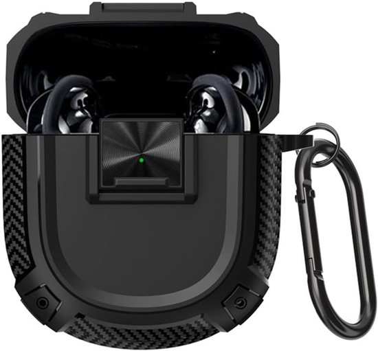 Hoesje voor Bose QuietComfort Earbuds II, [Anti-kras] Robuust TPU Beschermend Hoesje met Karabijnhaak, Volledige Lichaamsbescherming, Compatibel met Bose QuietComfort Earbuds II-Zwart
