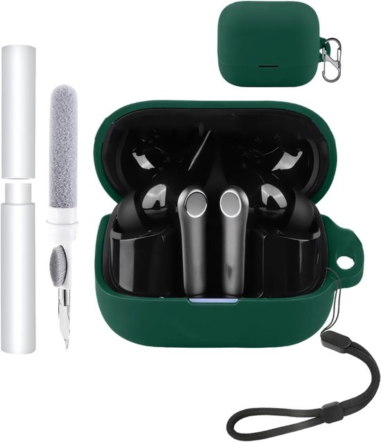 Hoesje voor EarFun Air Pro 4+, open-ear hoofdtelefoon, schokbestendig, toergy waterdicht, zacht en duurzaam, met koord, sleutelhanger en reinigingstool, groen