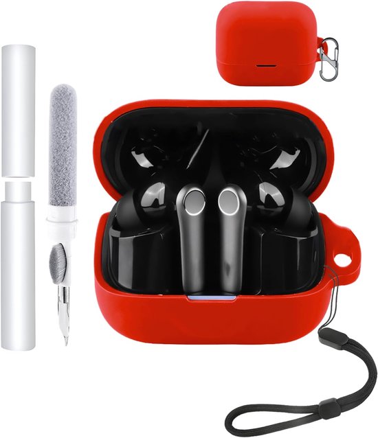 Hoesje voor EarFun Air Pro 4+, open-ear hoofdtelefoon, schokbestendig, toergy waterdicht, zacht en duurzaam, met koord, sleutelhanger en reinigingstool, rood