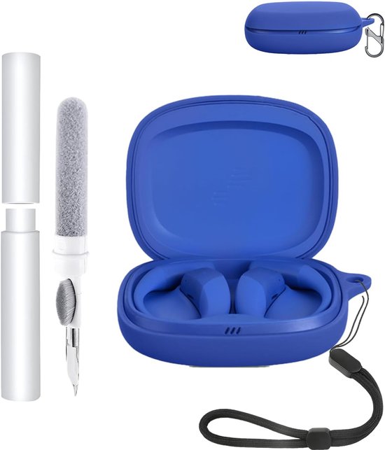 Hoesje voor JBL Endurance Zone draadloze open-ear sport-hoofdtelefoon, schokbestendig, toergy waterdicht, zacht en duurzaam, met koord, sleutelhanger en reinigingstool, blauw