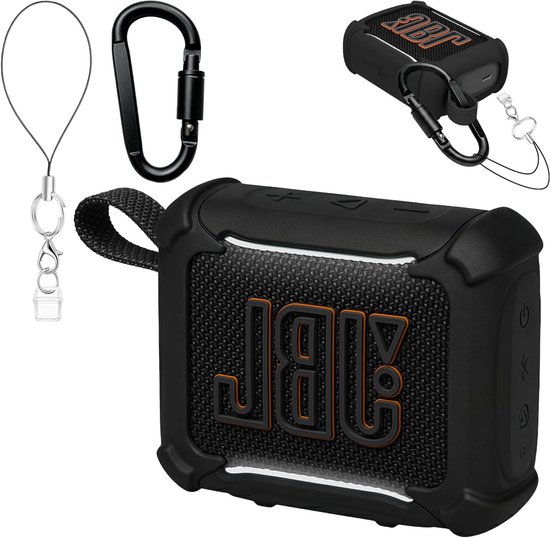 Hoesje voor JBL Go 5 - Schokbestendig en Lichtgewicht Silicone Beschermhoes met Carabiner, Krasbestendig en Gemakkelijk mee te nemen - Zwart