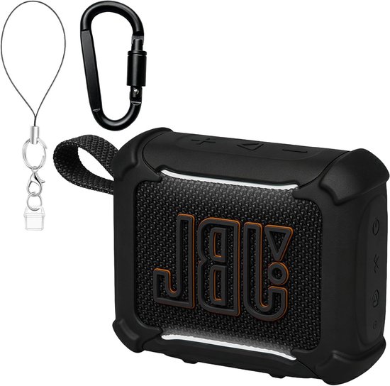 Hoesje voor JBL Go 5 - Schokbestendig Siliconen Beschermhoes met Carabiner en Stofdop, Lichtgewicht en Krasbestendig, Ideaal voor Reizen en Bescherming - Zwart van Merkloos
