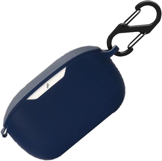 Hoesje voor JBL Wave Buds tas, stootvaste beschermhoes en huid beschermhoes voor JBL Wave Buds met sleutelhanger (donkerblauw)