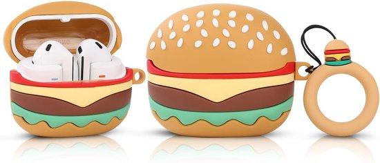Hoesje voor Samsung Galaxy Buds 3 en voor Galaxy Buds 3 Pro oordopjes met karabijnhaak, siliconen opladen, schokbestendige beschermhoes met cartoon-ontwerp voor man, vrouw, tiener (hamburger)