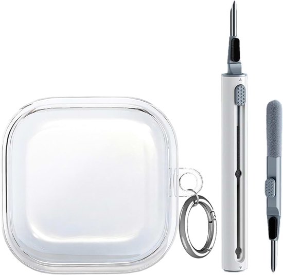 Hoesje voor Samsung Galaxy Buds 4/Buds 4 Pro, siliconen beschermhoes, zacht en schokbestendig, ultradun, 360-graden bescherming, inclusief reinigingspen en karabijnhaak-transparant