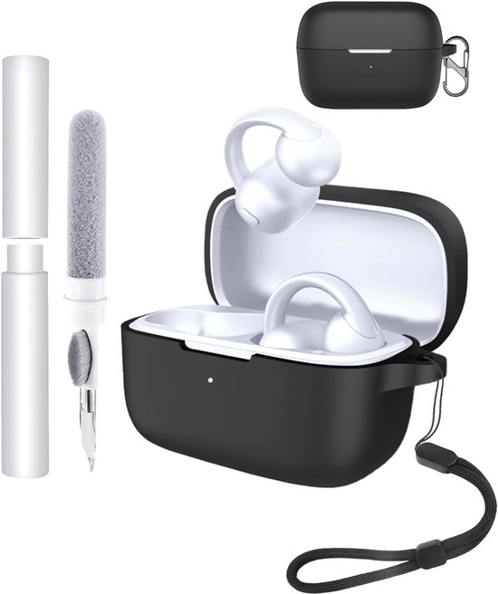 Hoesje voor Soundcore C50i open-ear koptelefoon, schokbestendig, toergy waterdicht, zacht en duurzaam, met koord, sleutelhanger en reinigingstool, zwart